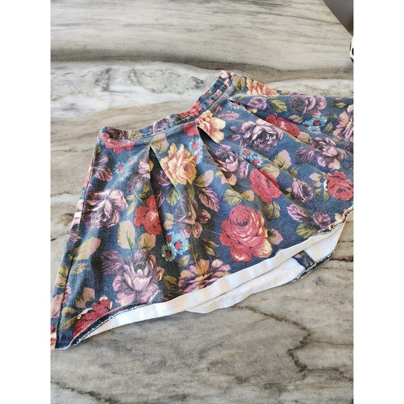 Sunny Girl Floral Pleated Skirt Women's Medium‎ Blue Pink Roses - Picture 3 of 9